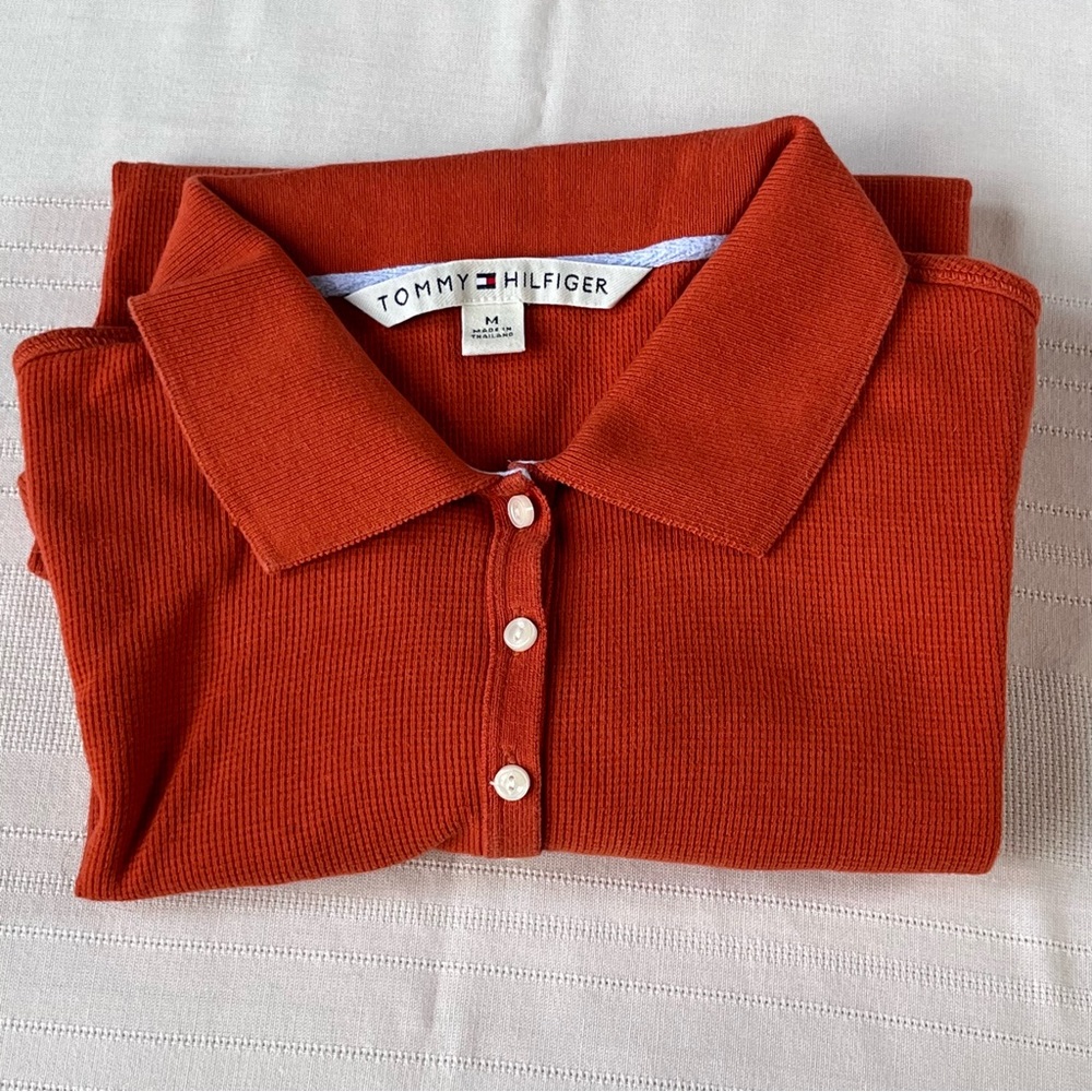 Tommy Hilfiger Waffle Knit Cotton 3/4 sleeve polo shirt